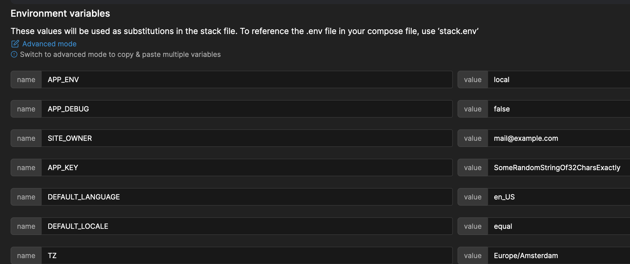 Editing environment variables