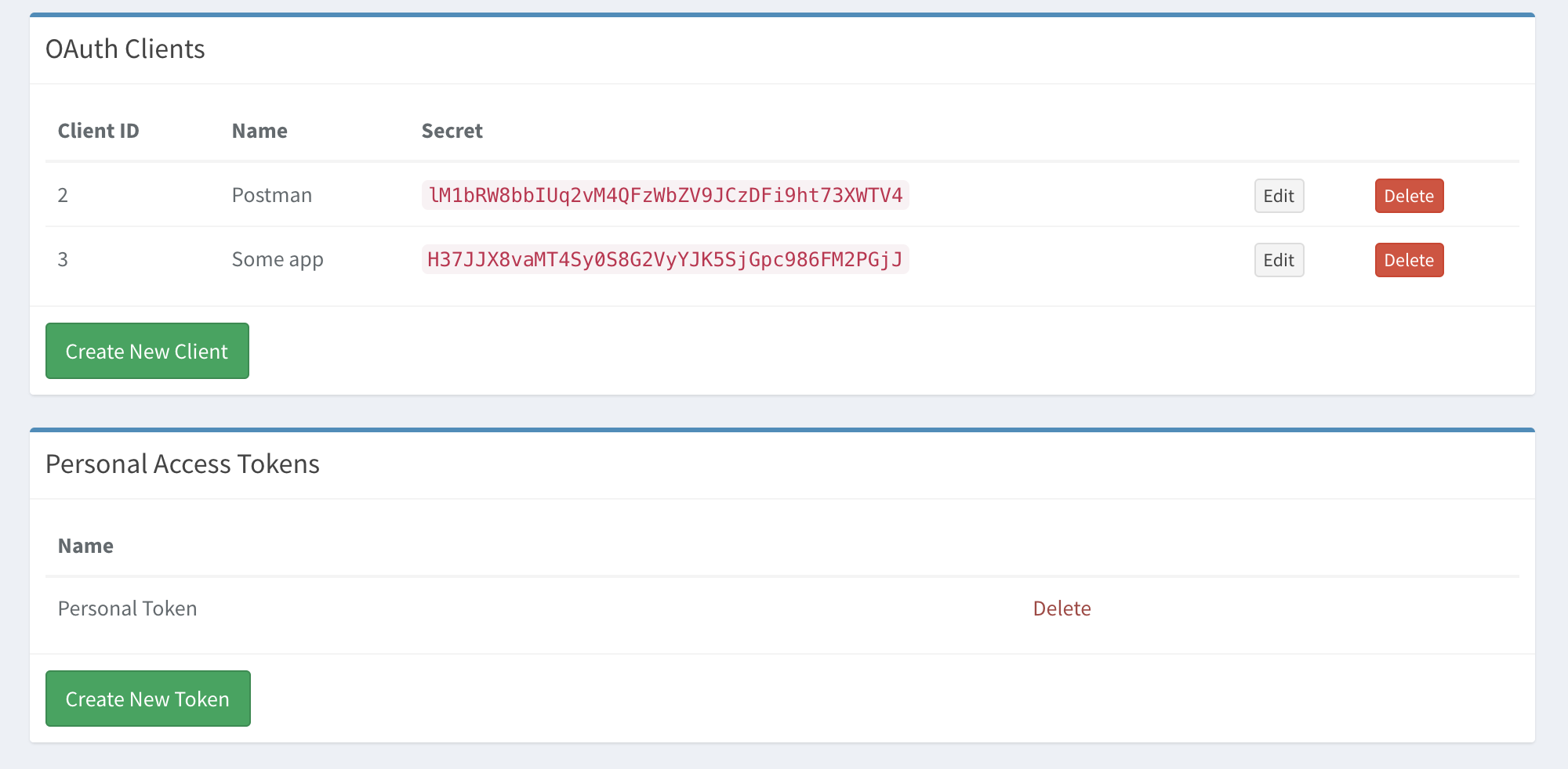 Your OAuth2 Clients as they would be visible in your profile