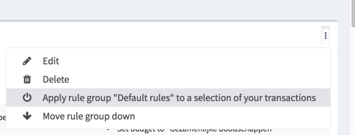 Option to run a rule group on transactions.