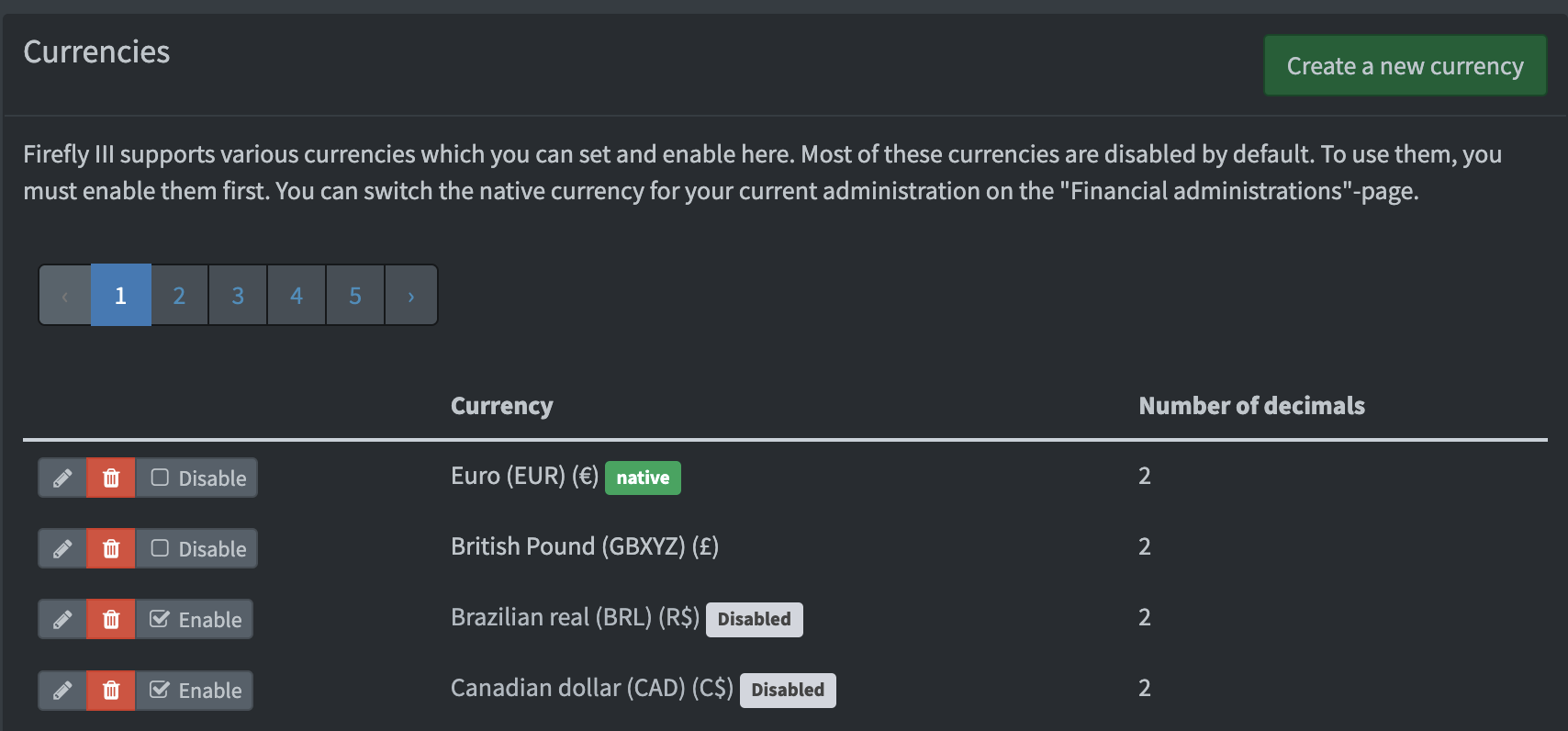 In this instance of Firefly III, the default currency is the British Pound.