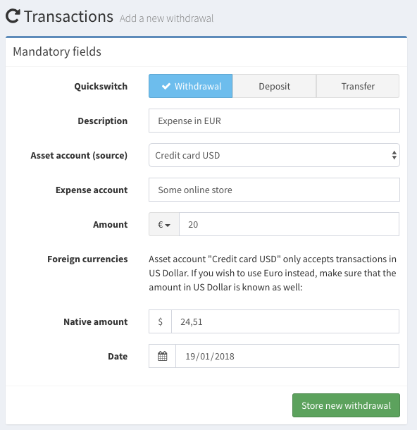 When you withdraw an amount in a "foreign" currency, Firefly III needs to know the amount in the native currency.