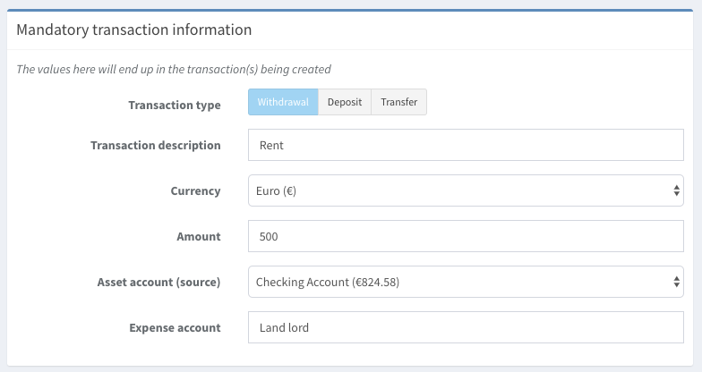 Mandatory information for a recurring transaction.