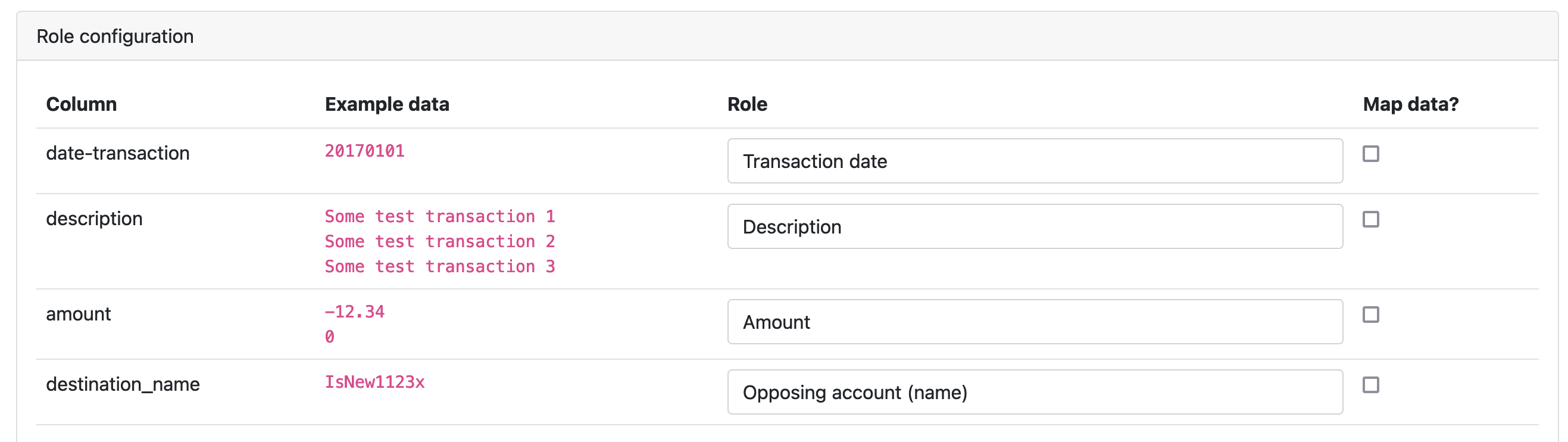 An example CSV file with 3 columns.